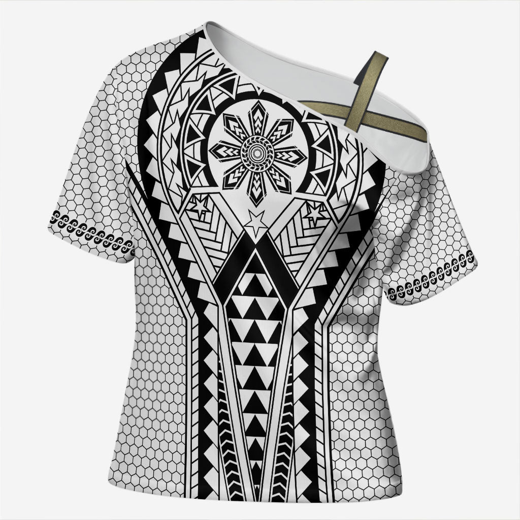 Philippines Batok Tribal Inspired Tattoo White Cross Shoulder Shirt LT05 Female White - Polynesian Pride
