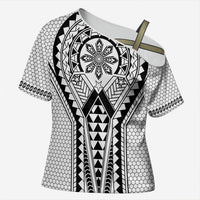 Philippines Batok Tribal Inspired Tattoo White Cross Shoulder Shirt LT05 Female White - Polynesian Pride