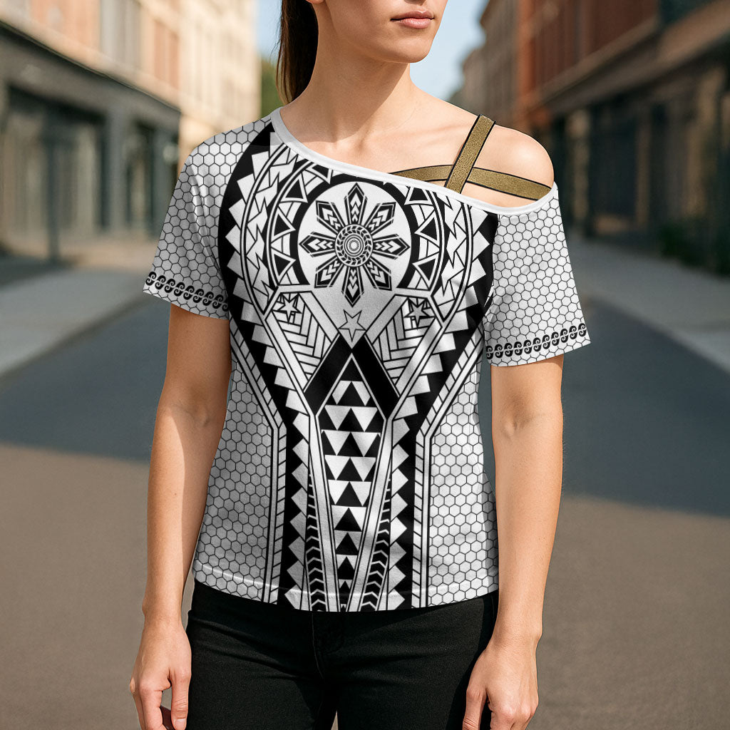 Philippines Batok Tribal Inspired Tattoo White Cross Shoulder Shirt LT05 - Polynesian Pride
