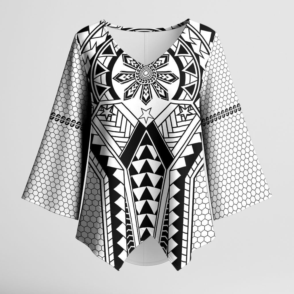Philippines Batok Tribal Inspired Tattoo White Kimono Sleeve Blouse LT05 Female White - Polynesian Pride