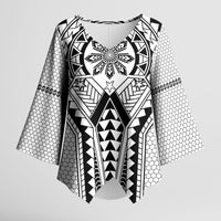 Philippines Batok Tribal Inspired Tattoo White Kimono Sleeve Blouse LT05 Female White - Polynesian Pride