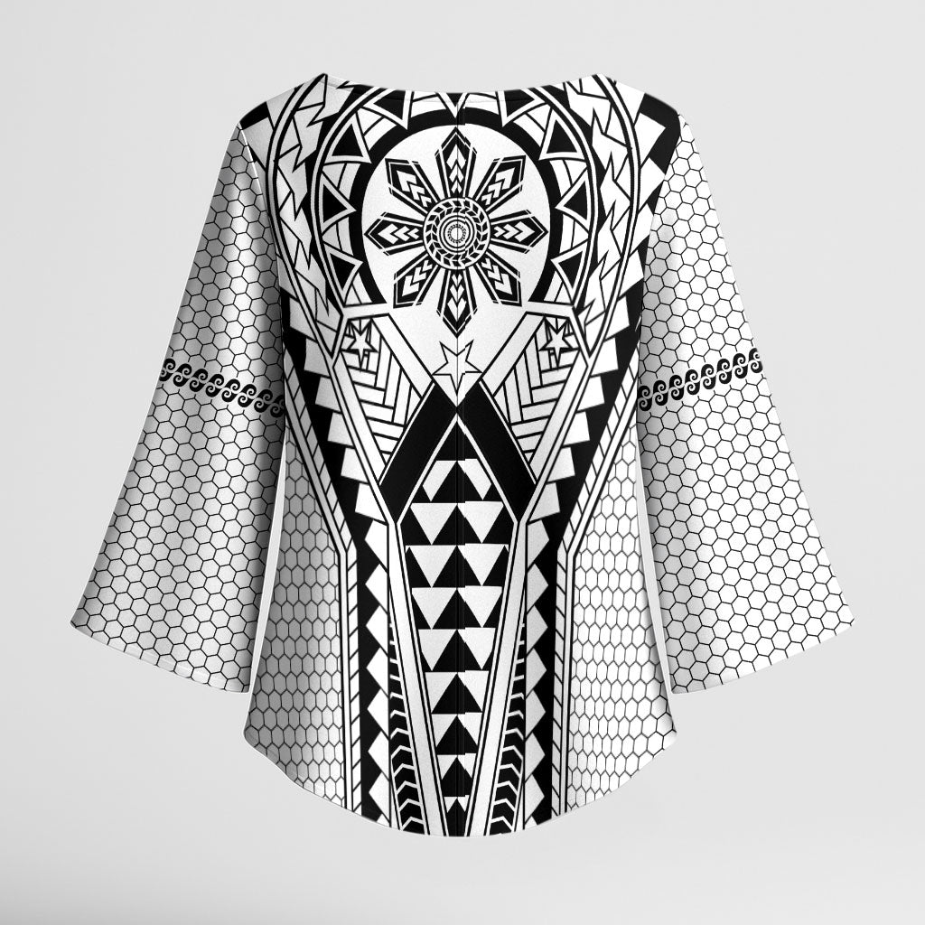 Philippines Batok Tribal Inspired Tattoo White Kimono Sleeve Blouse LT05 - Polynesian Pride