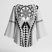 Philippines Batok Tribal Inspired Tattoo White Kimono Sleeve Blouse LT05 - Polynesian Pride