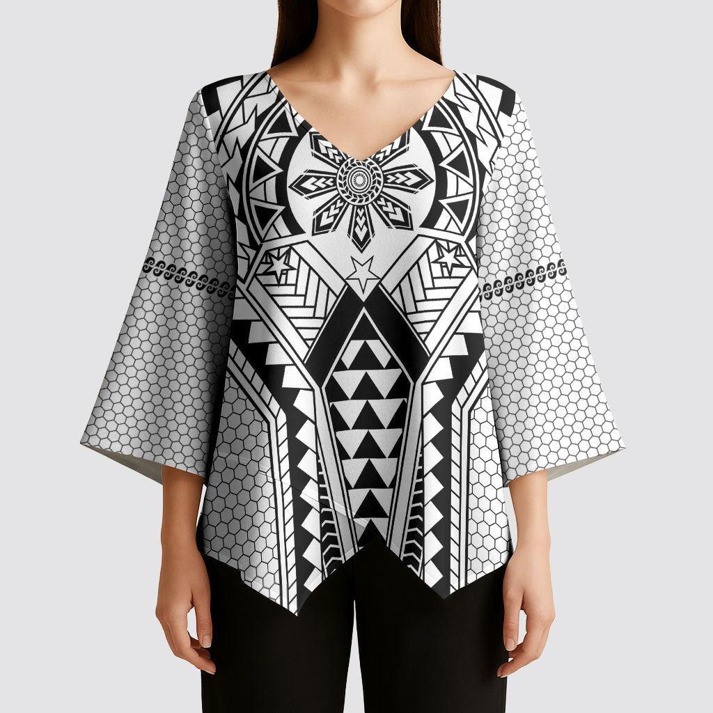 Philippines Batok Tribal Inspired Tattoo White Kimono Sleeve Blouse LT05 - Polynesian Pride