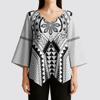 Philippines Batok Tribal Inspired Tattoo White Kimono Sleeve Blouse LT05 - Polynesian Pride