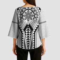 Philippines Batok Tribal Inspired Tattoo White Kimono Sleeve Blouse LT05 - Polynesian Pride