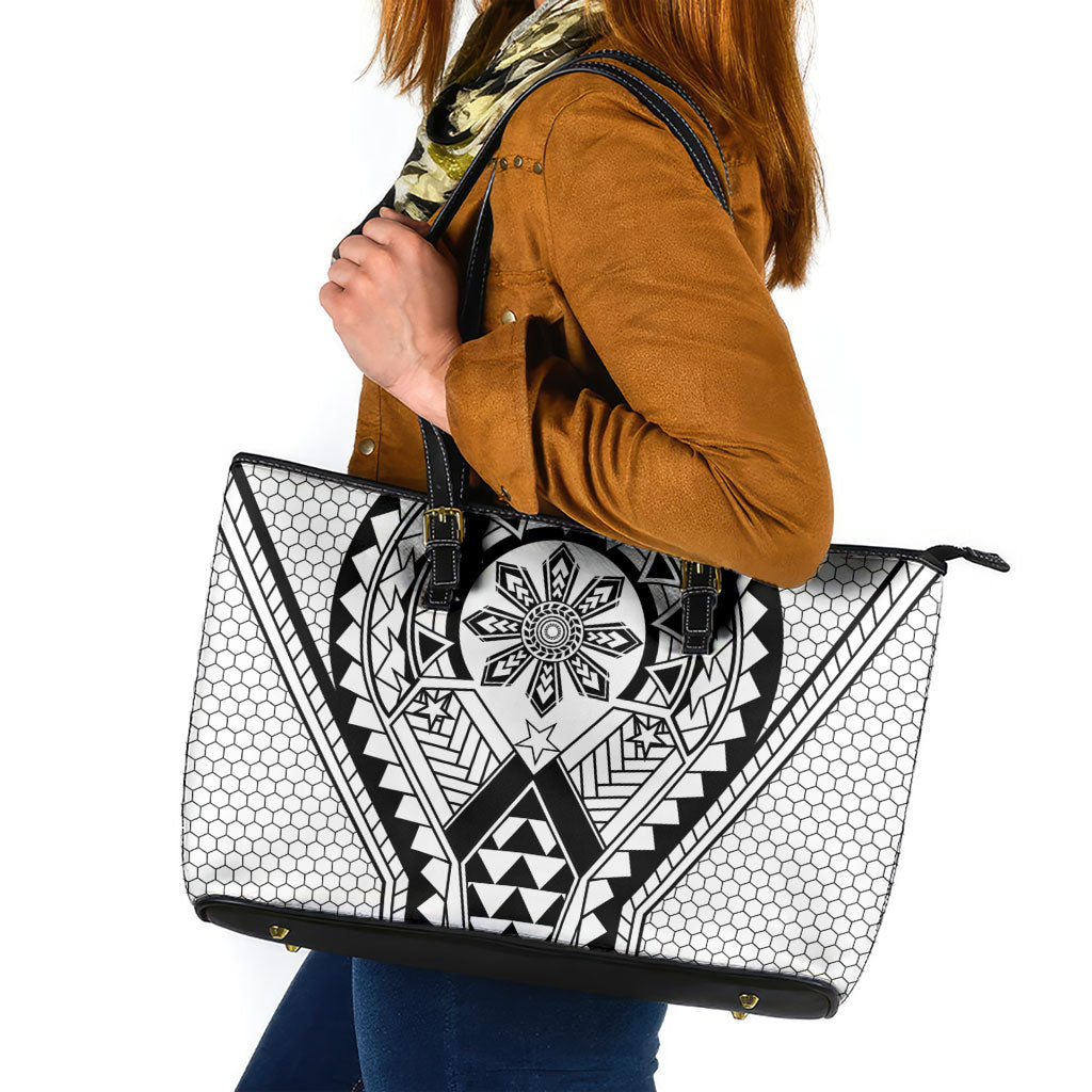 Philippines Batok Tribal Inspired Tattoo White Leather Tote Bag LT05 White - Polynesian Pride