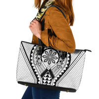 Philippines Batok Tribal Inspired Tattoo White Leather Tote Bag LT05 White - Polynesian Pride