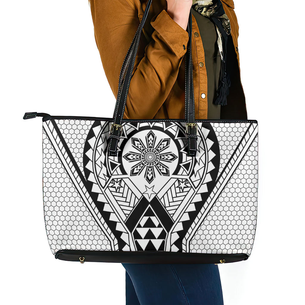 Philippines Batok Tribal Inspired Tattoo White Leather Tote Bag LT05 - Polynesian Pride