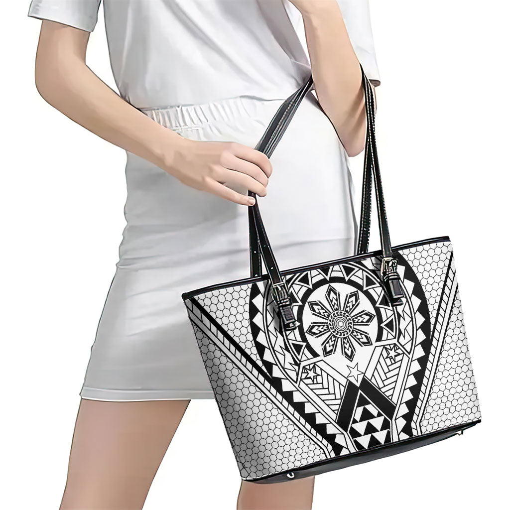 Philippines Batok Tribal Inspired Tattoo White Leather Tote Bag LT05 - Polynesian Pride
