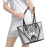 Philippines Batok Tribal Inspired Tattoo White Leather Tote Bag LT05 - Polynesian Pride