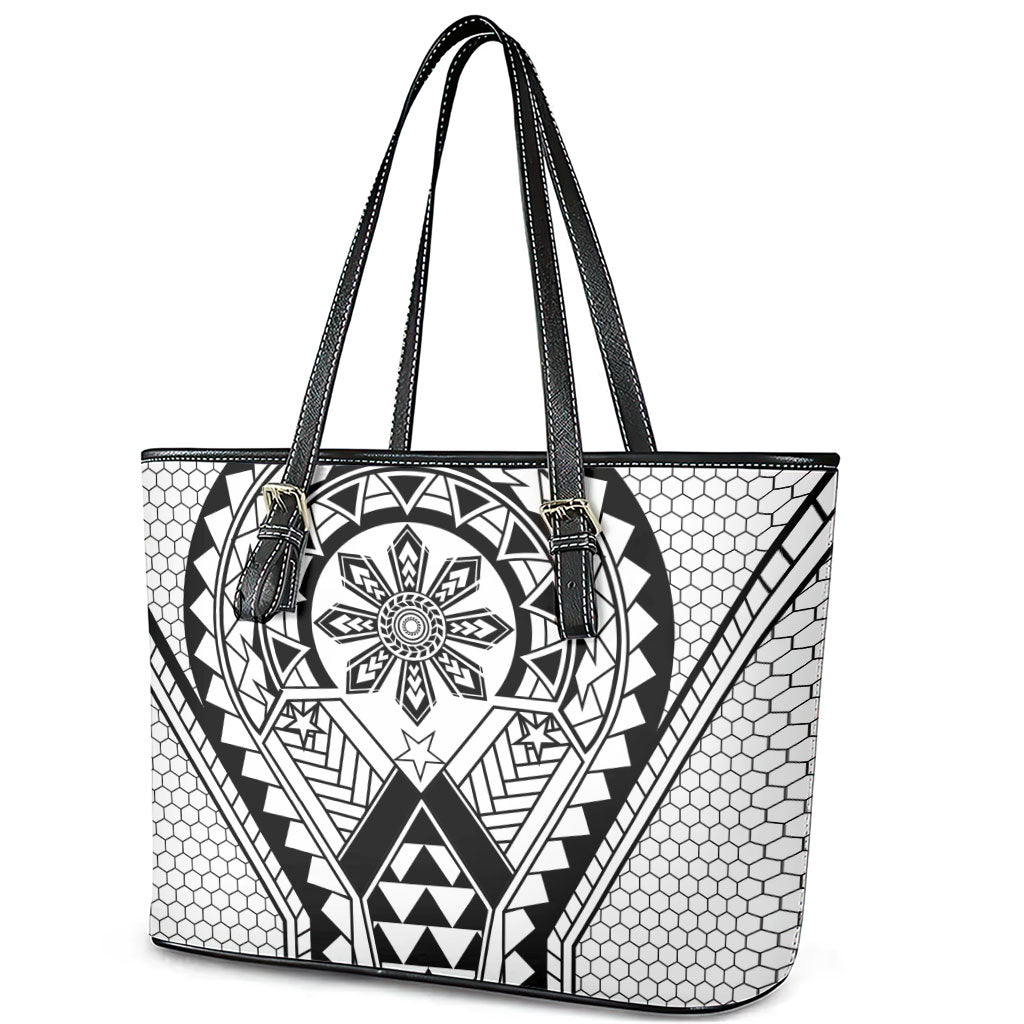 Philippines Batok Tribal Inspired Tattoo White Leather Tote Bag LT05 - Polynesian Pride