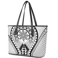 Philippines Batok Tribal Inspired Tattoo White Leather Tote Bag LT05 - Polynesian Pride