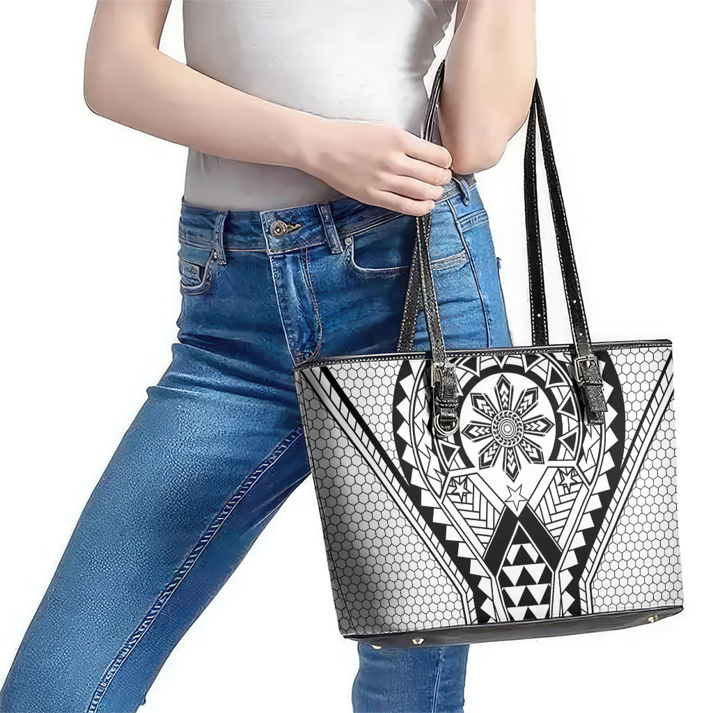Philippines Batok Tribal Inspired Tattoo White Leather Tote Bag LT05 - Polynesian Pride