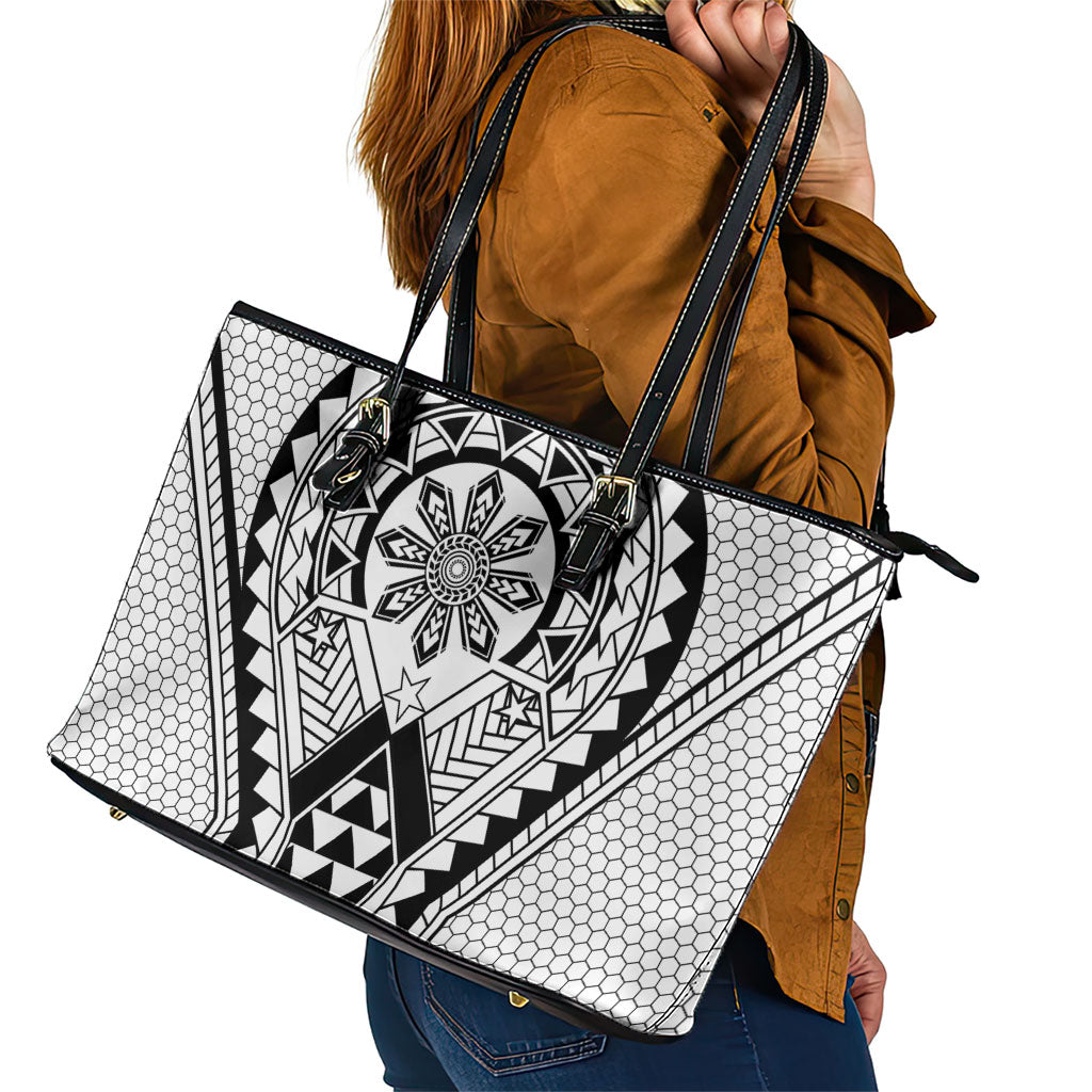 Philippines Batok Tribal Inspired Tattoo White Leather Tote Bag LT05 - Polynesian Pride