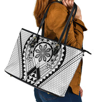 Philippines Batok Tribal Inspired Tattoo White Leather Tote Bag LT05 - Polynesian Pride