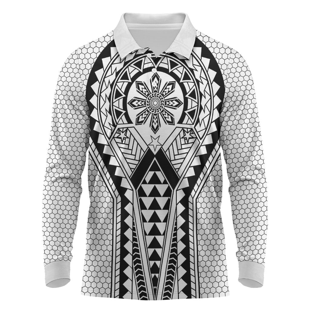 Philippines Batok Tribal Inspired Tattoo White Long Sleeve Polo Shirt LT05 White - Polynesian Pride