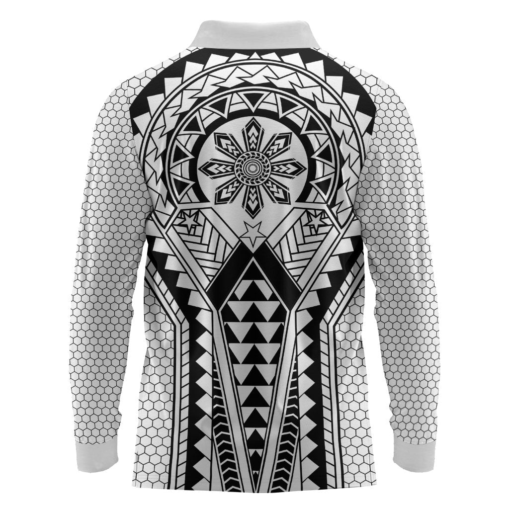 Philippines Batok Tribal Inspired Tattoo White Long Sleeve Polo Shirt LT05 - Polynesian Pride