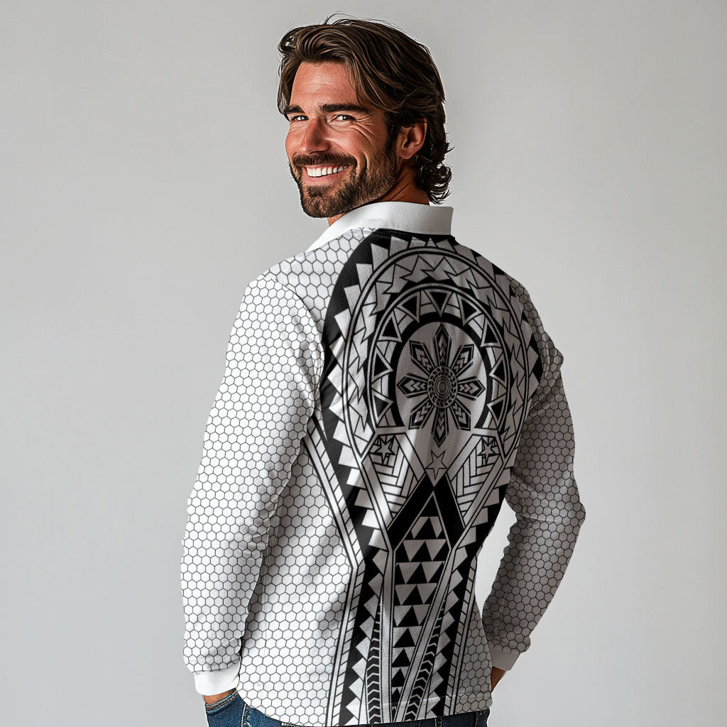 Philippines Batok Tribal Inspired Tattoo White Long Sleeve Polo Shirt LT05 - Polynesian Pride