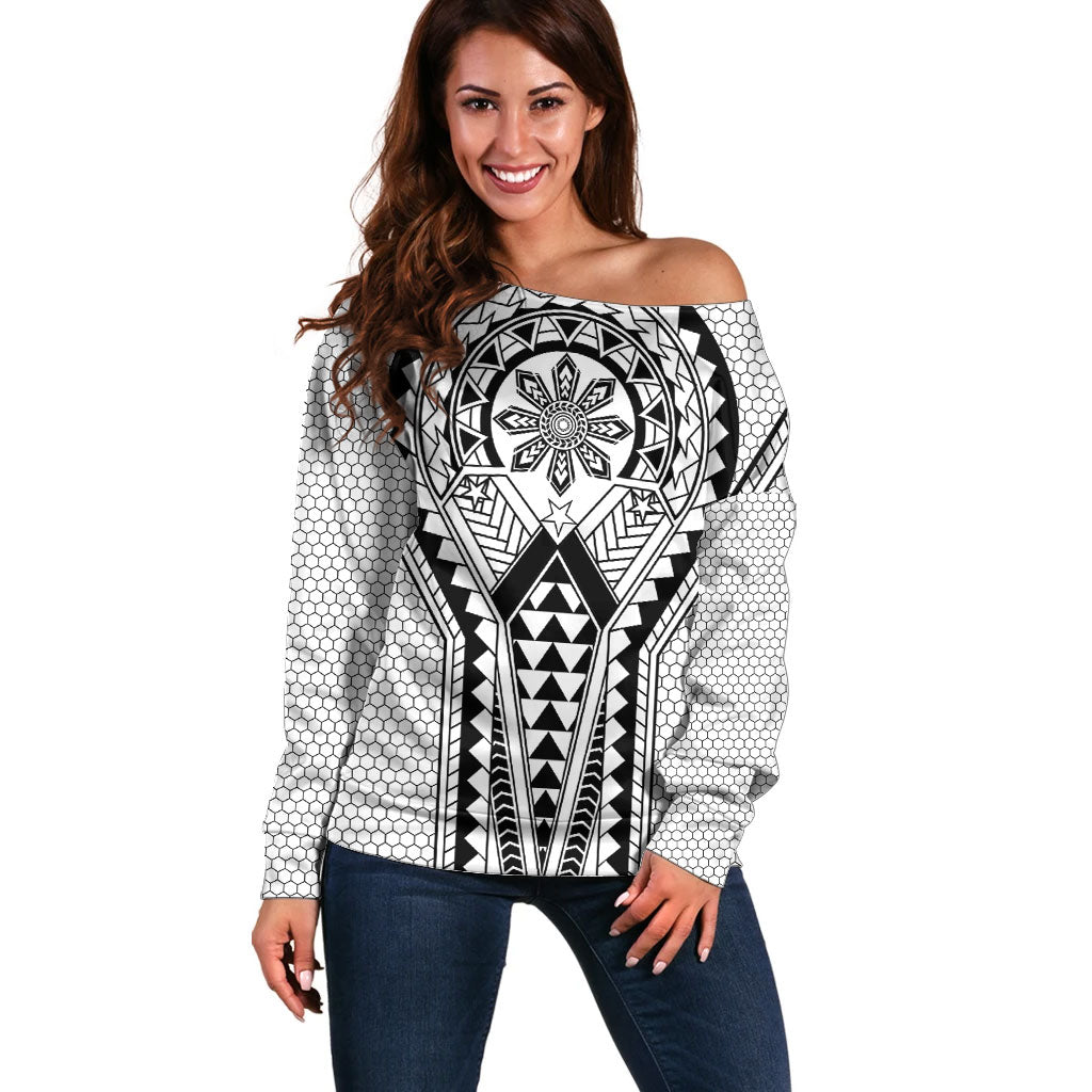 Philippines Batok Tribal Inspired Tattoo White Off Shoulder Sweater LT05 Women White - Polynesian Pride