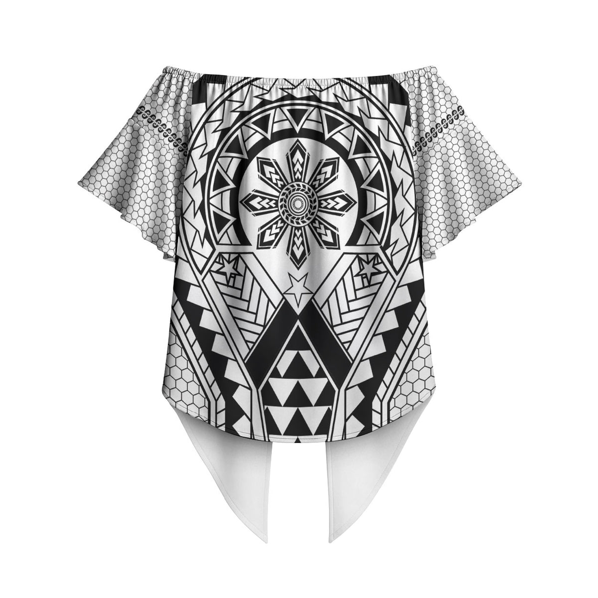 Philippines Batok Tribal Inspired Tattoo White Off Shoulder Wrap Waist Top LT05 - Polynesian Pride