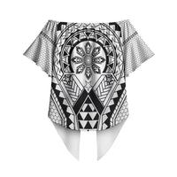 Philippines Batok Tribal Inspired Tattoo White Off Shoulder Wrap Waist Top LT05 - Polynesian Pride