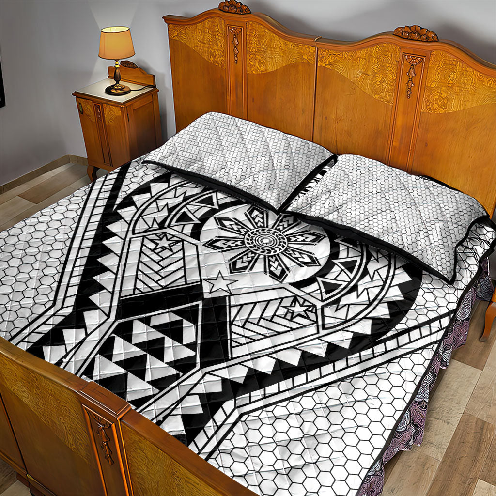 Philippines Batok Tribal Inspired Tattoo White Quilt Bed Set LT05 - Polynesian Pride