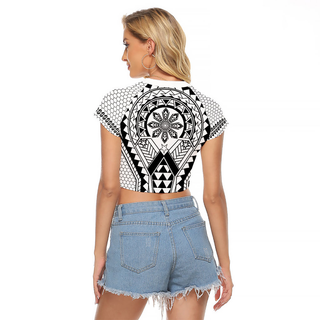 Philippines Batok Tribal Inspired Tattoo White Raglan Cropped T Shirt LT05 - Polynesian Pride