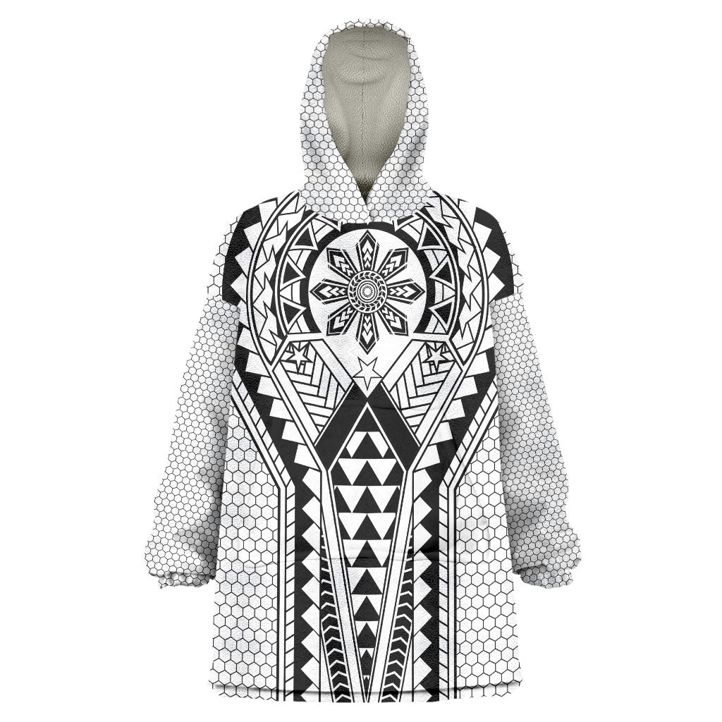 Philippines Batok Tribal Inspired Tattoo White Wearable Blanket Hoodie LT05 One Size White - Polynesian Pride