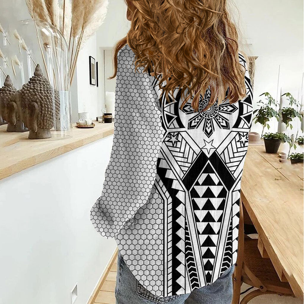Philippines Batok Tribal Inspired Tattoo White Women Casual Shirt LT05 - Polynesian Pride
