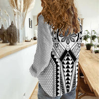 Philippines Batok Tribal Inspired Tattoo White Women Casual Shirt LT05 - Polynesian Pride