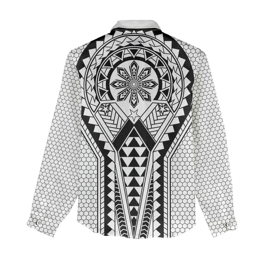 Philippines Batok Tribal Inspired Tattoo White Women Casual Shirt LT05 - Polynesian Pride