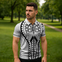 Philippines Batok Tribal Inspired Tattoo White Zipper Polo Shirt LT05 - Polynesian Pride