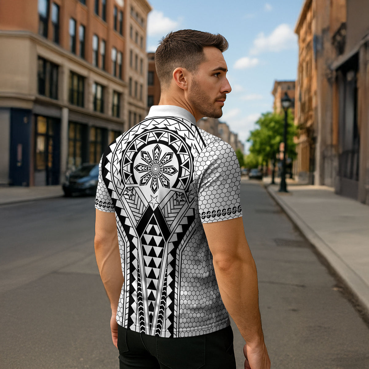 Philippines Batok Tribal Inspired Tattoo White Zipper Polo Shirt LT05 - Polynesian Pride