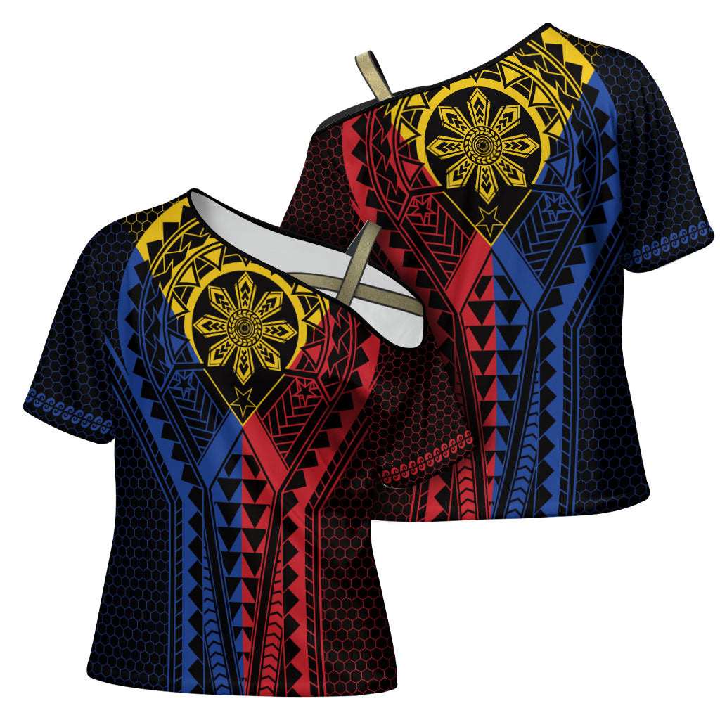 Philippines Batok Tribal Inspired Tattoo Cross Shoulder Shirt LT05 - Polynesian Pride