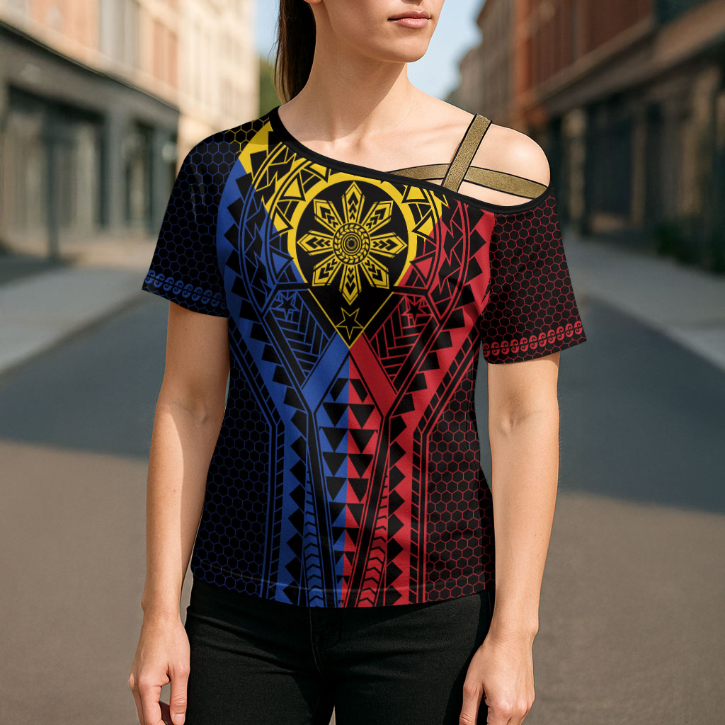 Philippines Batok Tribal Inspired Tattoo Cross Shoulder Shirt LT05 - Polynesian Pride