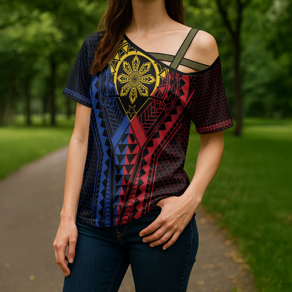 Philippines Batok Tribal Inspired Tattoo Cross Shoulder Shirt LT05 - Polynesian Pride