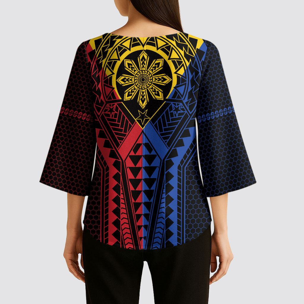 Philippines Batok Tribal Inspired Tattoo Kimono Sleeve Blouse LT05 - Polynesian Pride