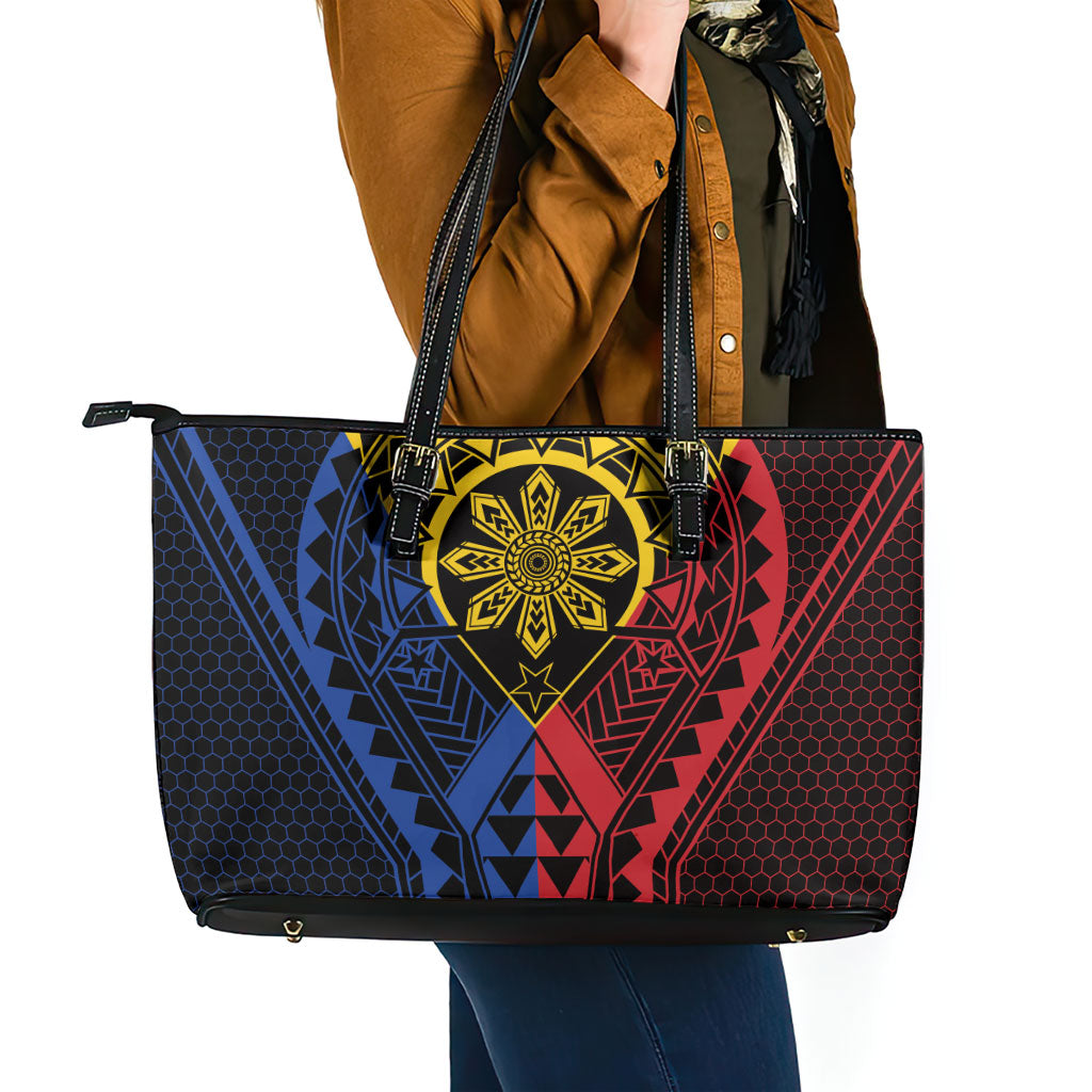 Philippines Batok Tribal Inspired Tattoo Leather Tote Bag LT05 - Polynesian Pride