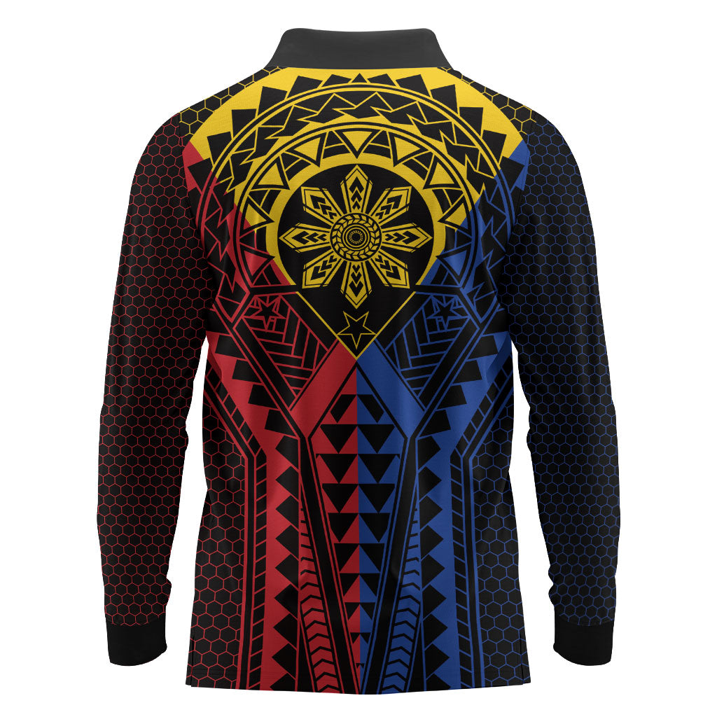 Philippines Batok Tribal Inspired Tattoo Long Sleeve Polo Shirt LT05 - Polynesian Pride