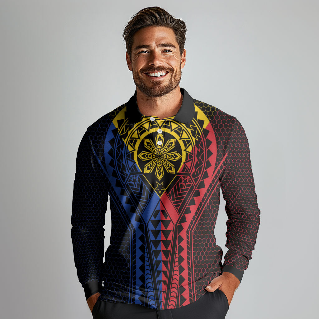 Philippines Batok Tribal Inspired Tattoo Long Sleeve Polo Shirt LT05 - Polynesian Pride