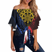 Philippines Batok Tribal Inspired Tattoo Off Shoulder Wrap Waist Top LT05 Multicolor - Polynesian Pride