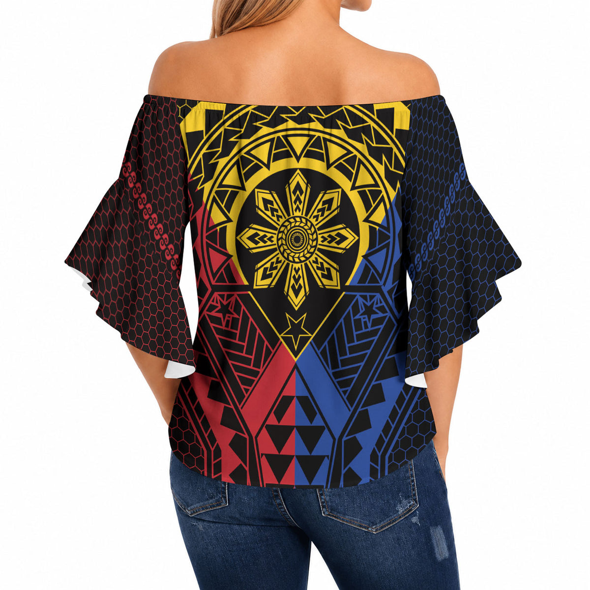 Philippines Batok Tribal Inspired Tattoo Off Shoulder Wrap Waist Top LT05 - Polynesian Pride