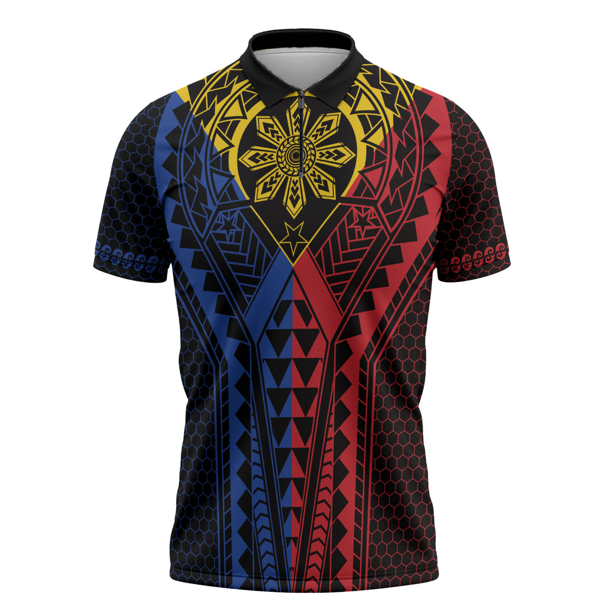 Philippines Batok Tribal Inspired Tattoo Zipper Polo Shirt LT05 Multicolor - Polynesian Pride