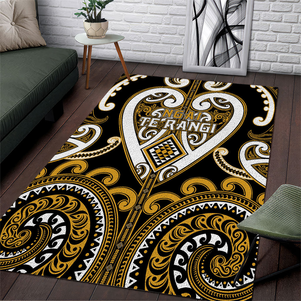 Aotearoa Ngai Te Rangi Area Rug Maori Tribal Pattern LT05 Gold - Polynesian Pride