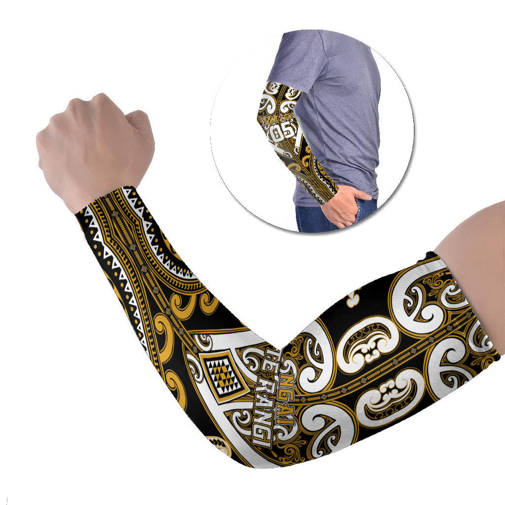 Custom Aotearoa Ngai Te Rangi Arm Sleeves Maori Tribal Pattern LT05 Set of 2 Gold - Polynesian Pride