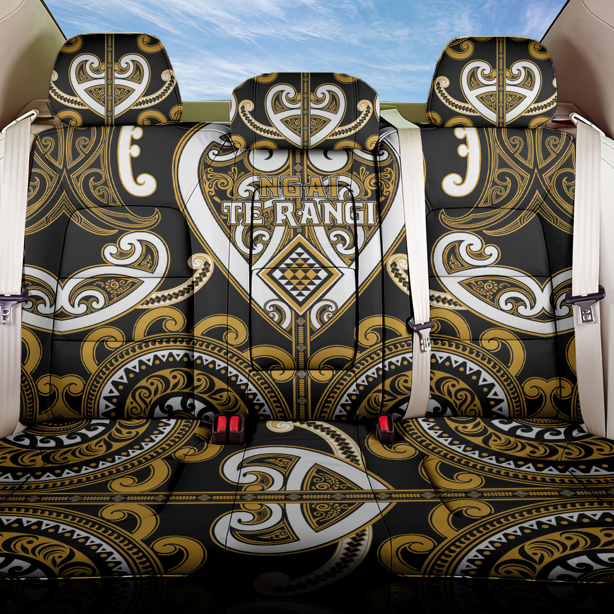 Aotearoa Ngai Te Rangi Back Car Seat Cover Maori Tribal Pattern LT05 One Size Gold - Polynesian Pride