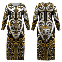 Custom Aotearoa Ngai Te Rangi Couples Matching Long Sleeve Bodycon Dress and Long Sleeve Button Shirt Maori Tribal Pattern LT05 - Polynesian Pride