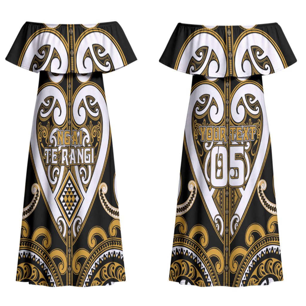 Custom Aotearoa Ngai Te Rangi Couples Matching Off Shoulder Maxi Dress and Long Sleeve Button Shirt Maori Tribal Pattern LT05 - Polynesian Pride