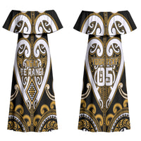 Custom Aotearoa Ngai Te Rangi Couples Matching Off Shoulder Maxi Dress and Long Sleeve Button Shirt Maori Tribal Pattern LT05 - Polynesian Pride